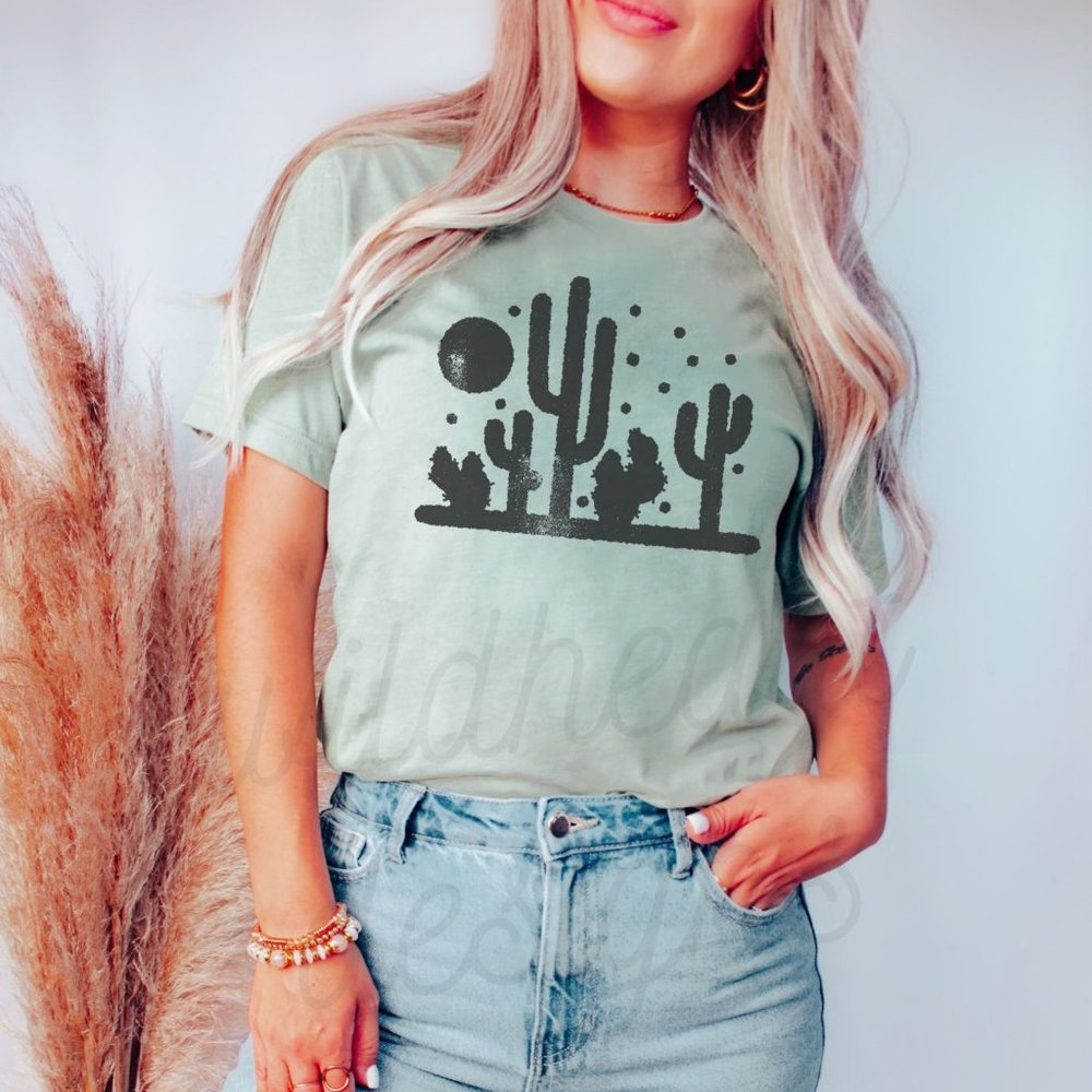Desert Graphic T-shirt, Cactus Shirt - Dusty Blue